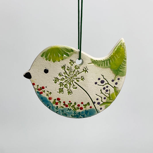Pottery Ornament - Bird (Pressed Flowers)