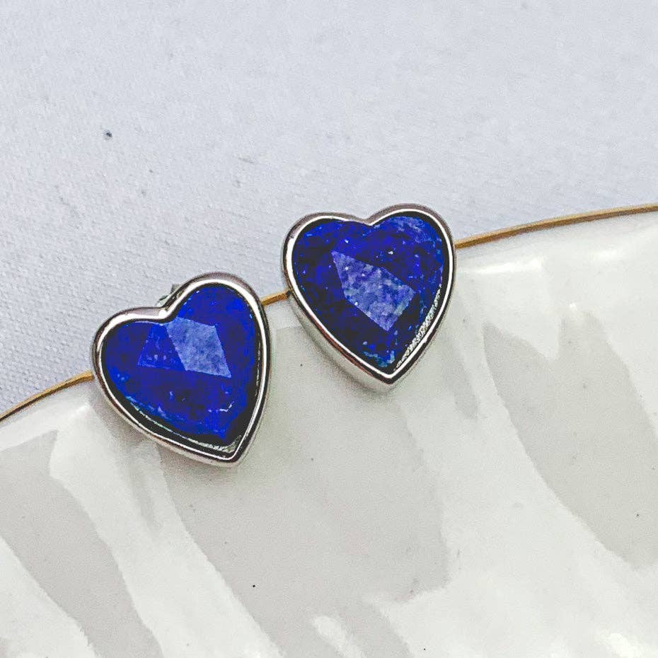 Heart Silver Gemstone Studs