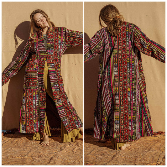 Unisex Long Hippie Boho Jacket Handmade Festival Trench Coat