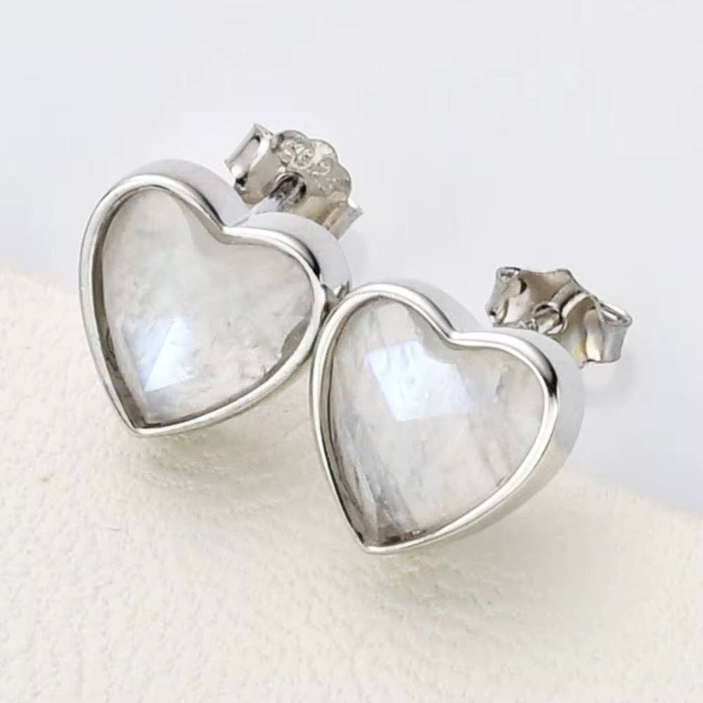 Heart Silver Gemstone Studs