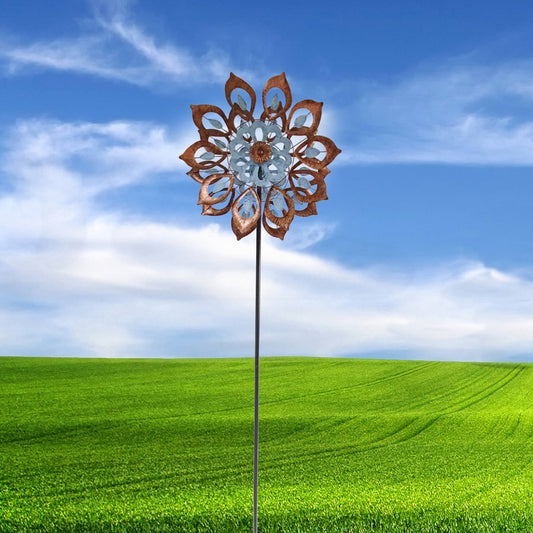 Blue and Copper Antique Flower Wind Spinner Stake