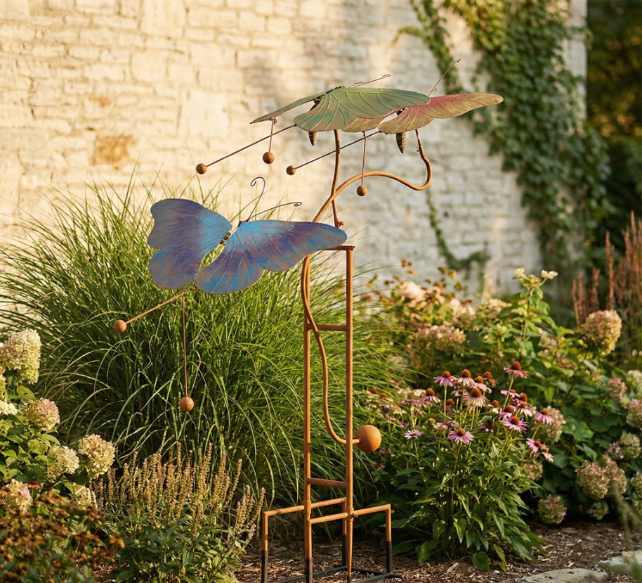 Rustic Metal Rocker Stake with Three Butterflies