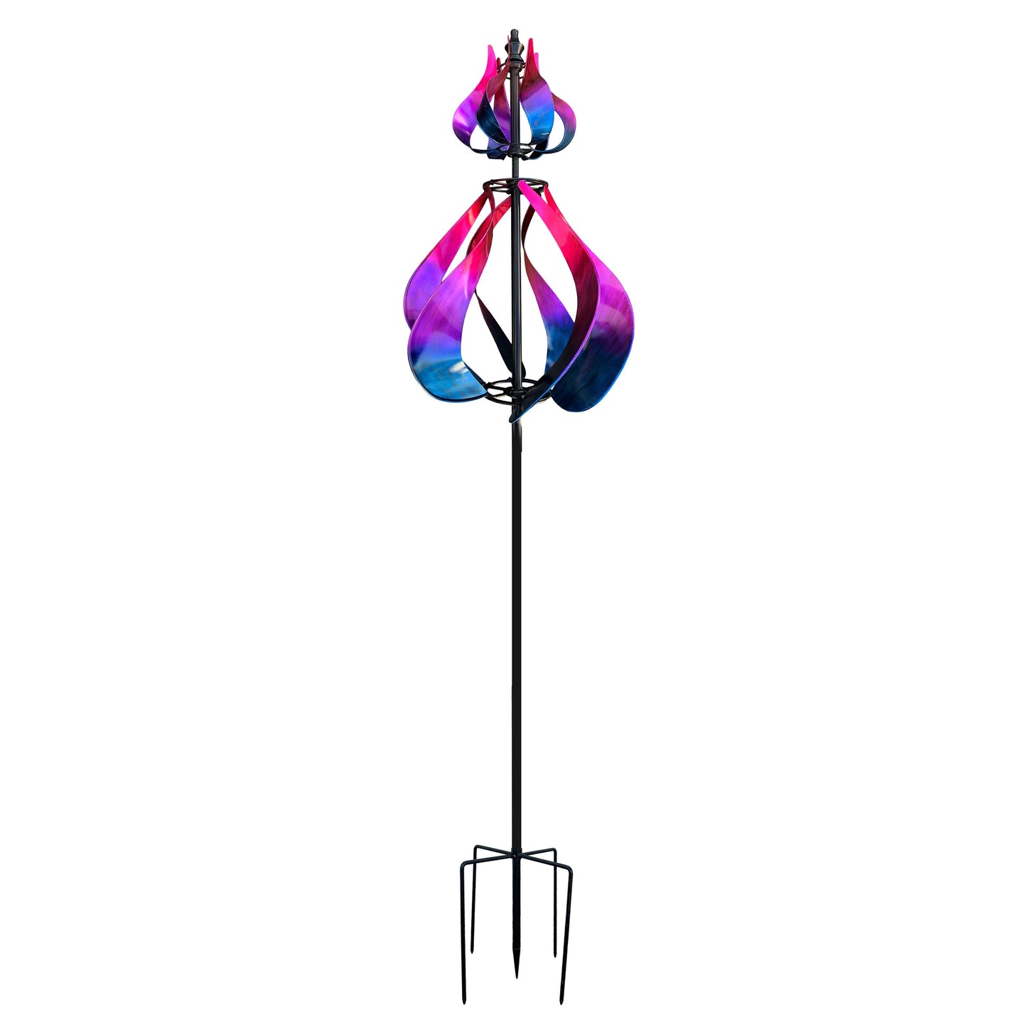 Metal Pink & Purple Flames Kinetic Wind Spinner Stake