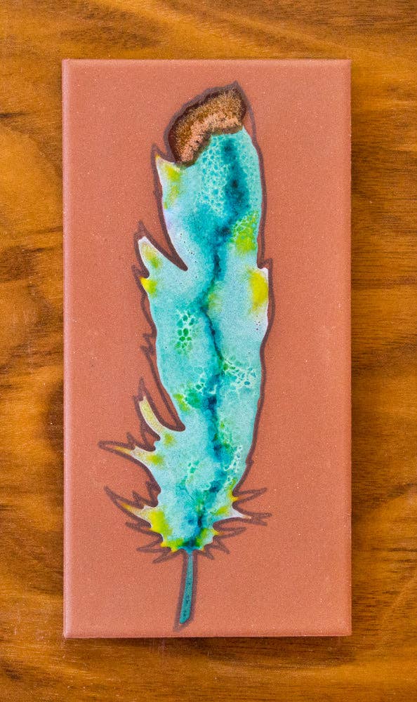 Watercolor Feather - Hand Glazed Tile Art Gift