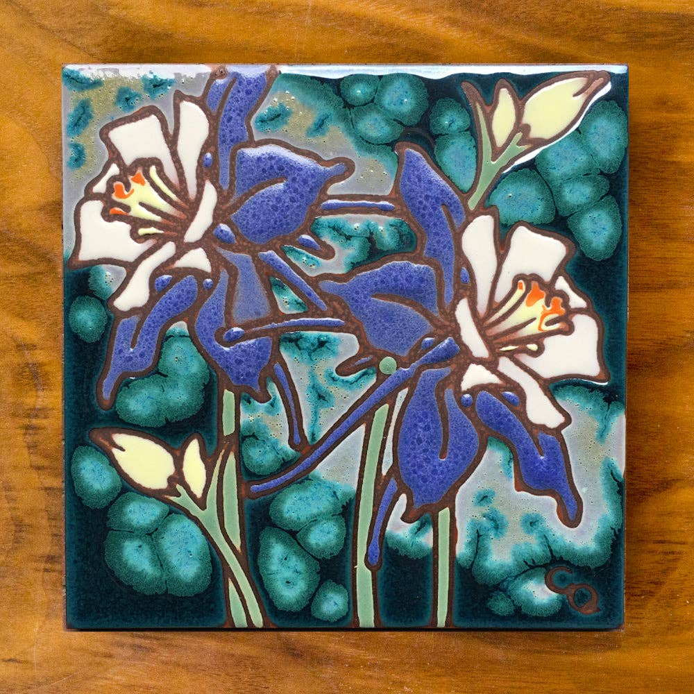 Columbines Hand Glazed Art Tile Trivet