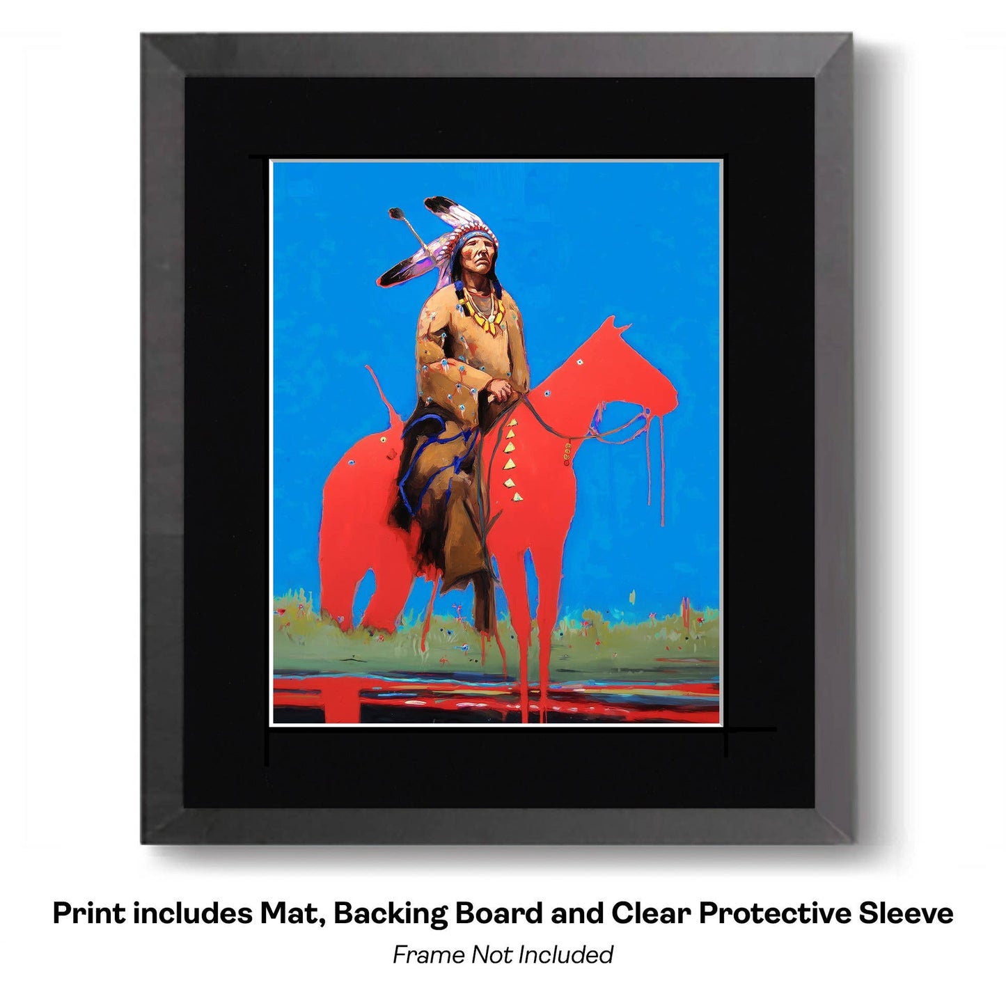 Native American Red Horse 2 - Southwestern Art Prints 8"x10" Artwork for 12"x14" Frame