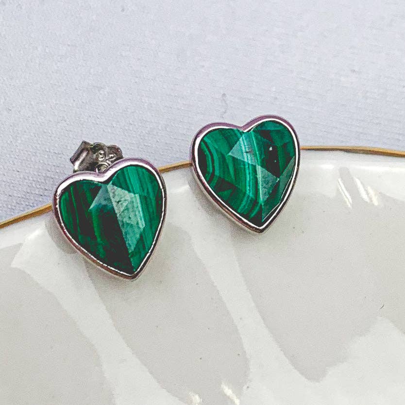 Heart Silver Gemstone Studs