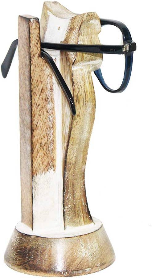 Hand-Carved Owl Eyeglass Holder – Rustic Wood Display Stand
