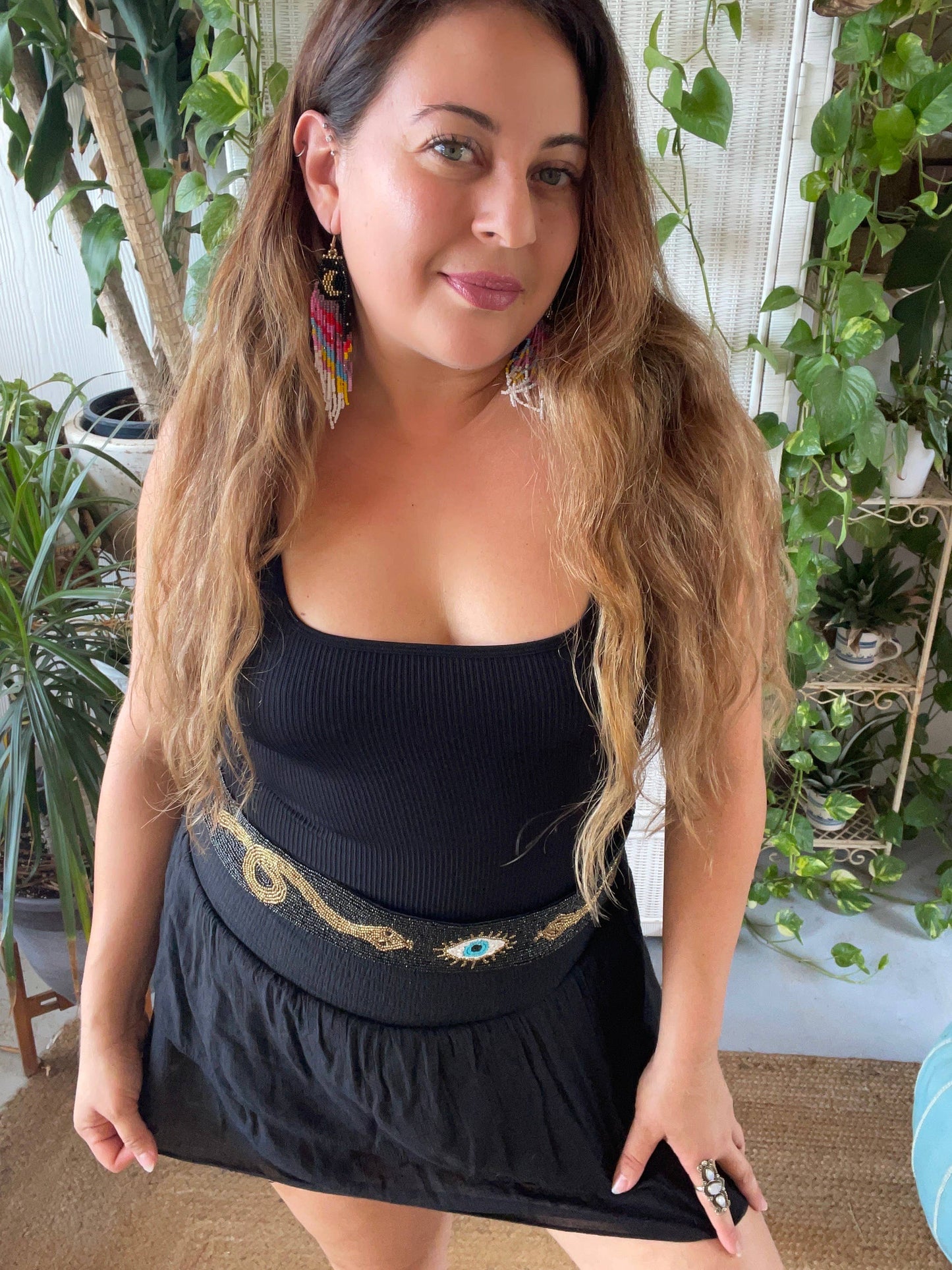 Hand beaded evil eye and snake belt or Hat Band