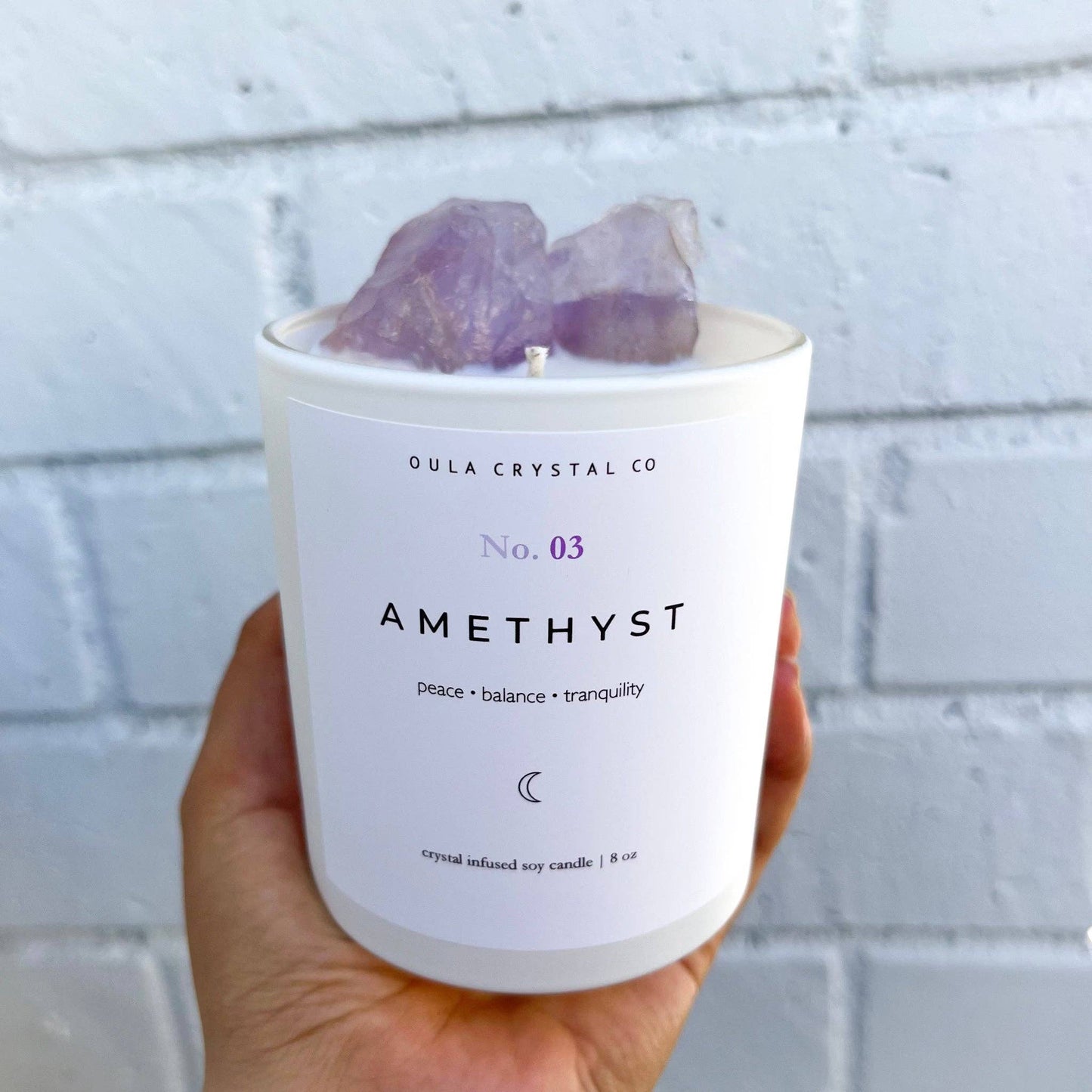 Amethyst Crystal Candle · Crystal Infused · 8oz · Wholesale