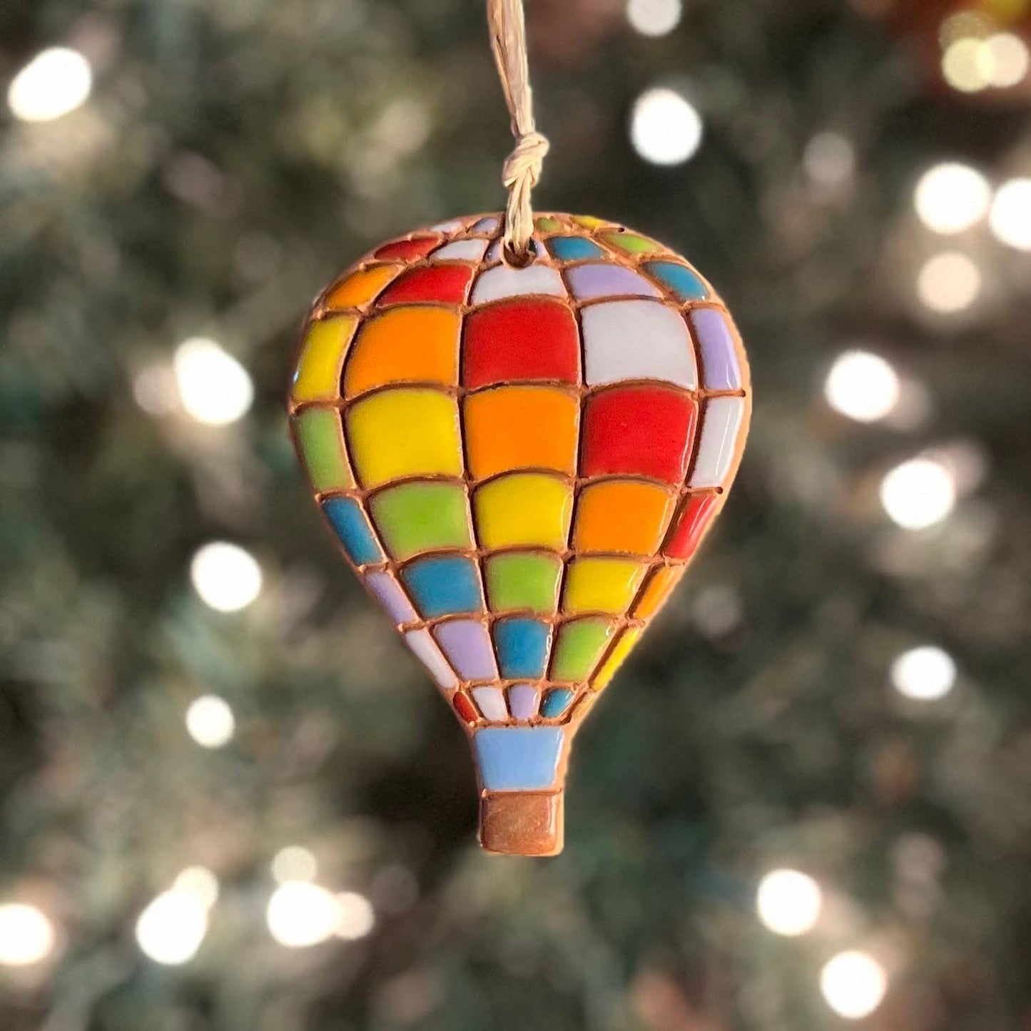 Quilted Rainbow Hot Air Balloon Artisanally Crafted Ornament