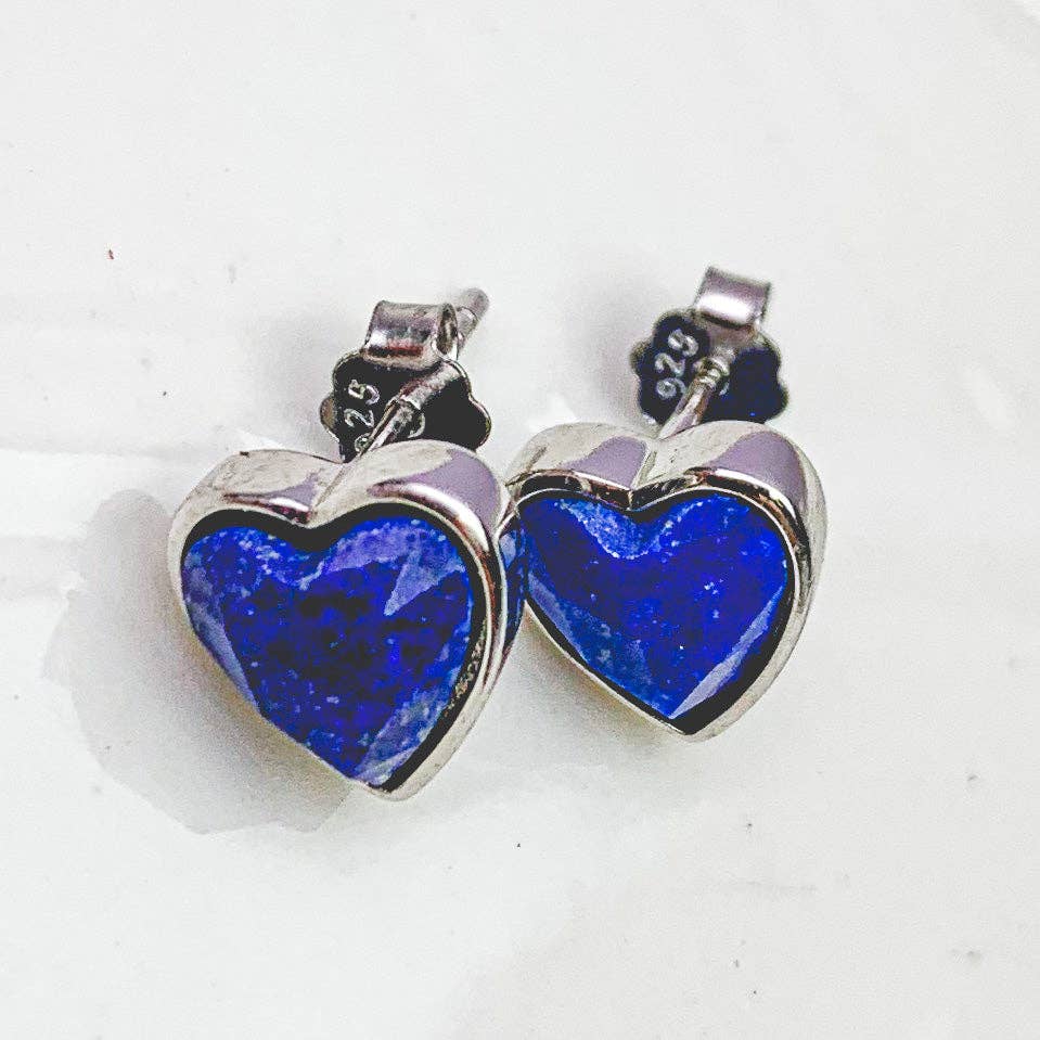Heart Silver Gemstone Studs