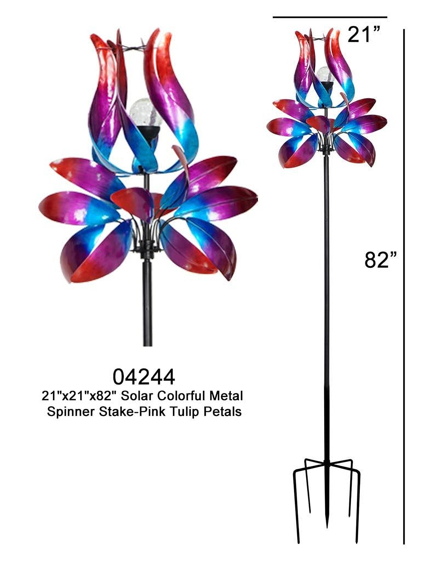 Solar Colorful Metal Wind Spinner Stake-Pink Tulip Petals