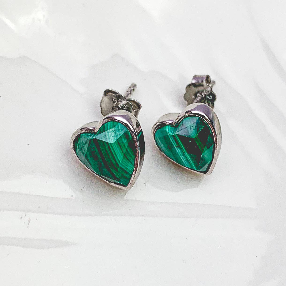 Heart Silver Gemstone Studs