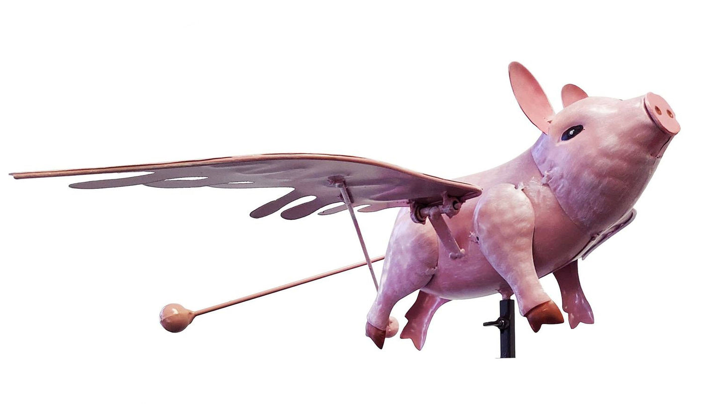 Single Metal Rustic Rocking Flying Pig Stake