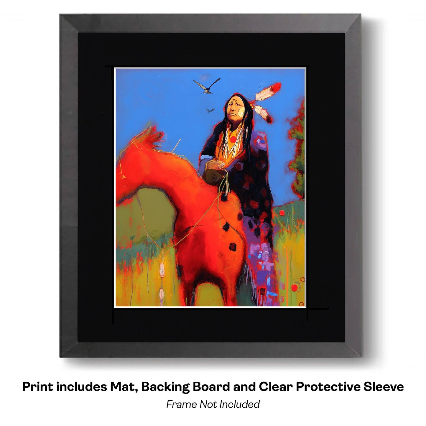 Native American Red Horse 2 - Southwestern Art Prints 8"x10" Artwork for 12"x14" Frame