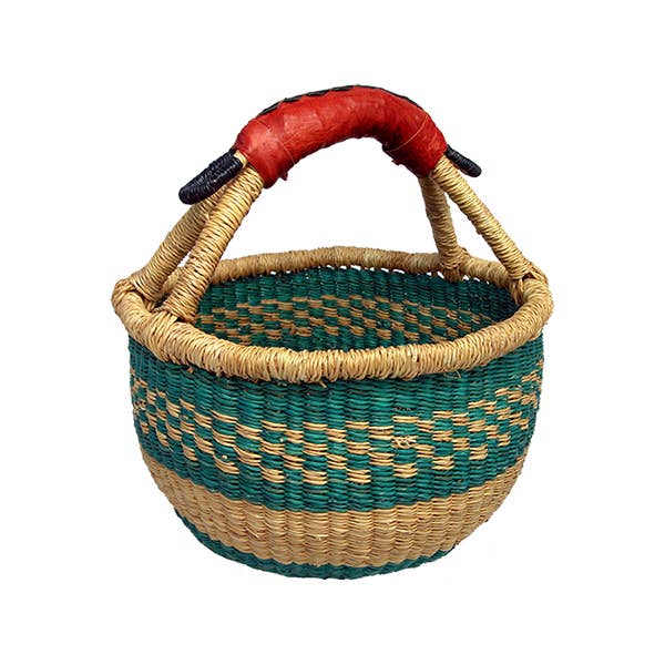 African Bolga Baskets : Mini Round w/Leather Handle (G-149A)