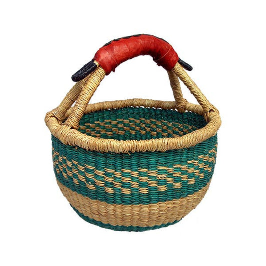 African Bolga Baskets : Mini Round w/Leather Handle (G-149A)