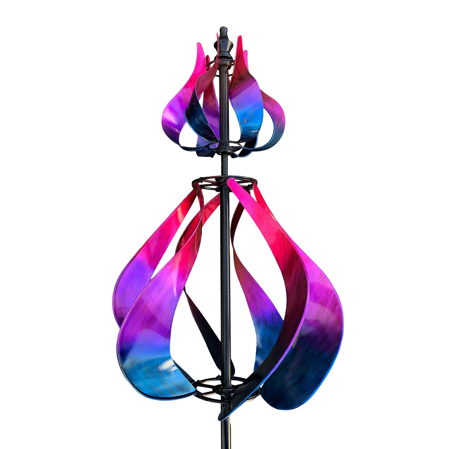 Metal Pink & Purple Flames Kinetic Wind Spinner Stake