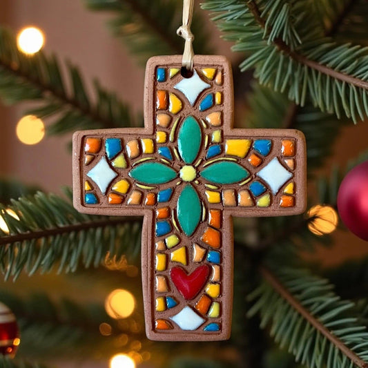 Mosaic Flower Cross Artisanal Ornament
