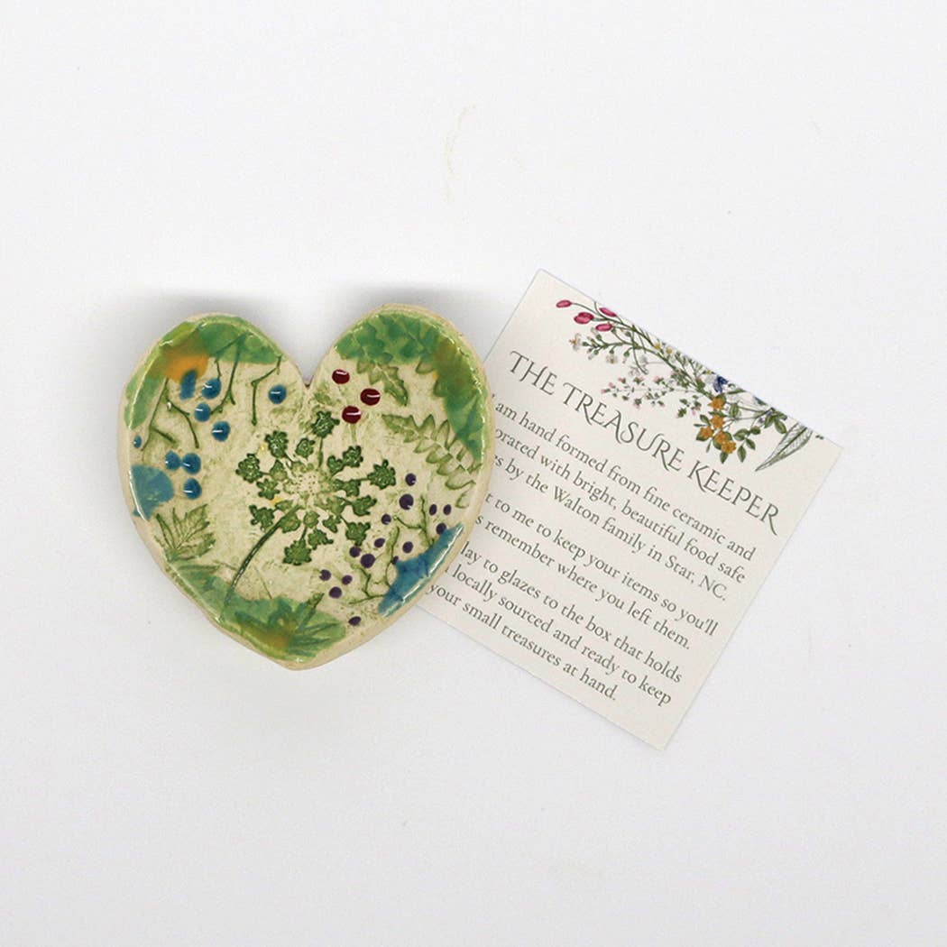 Pottery Dish Bowl - Heart Small Pressed Flowers