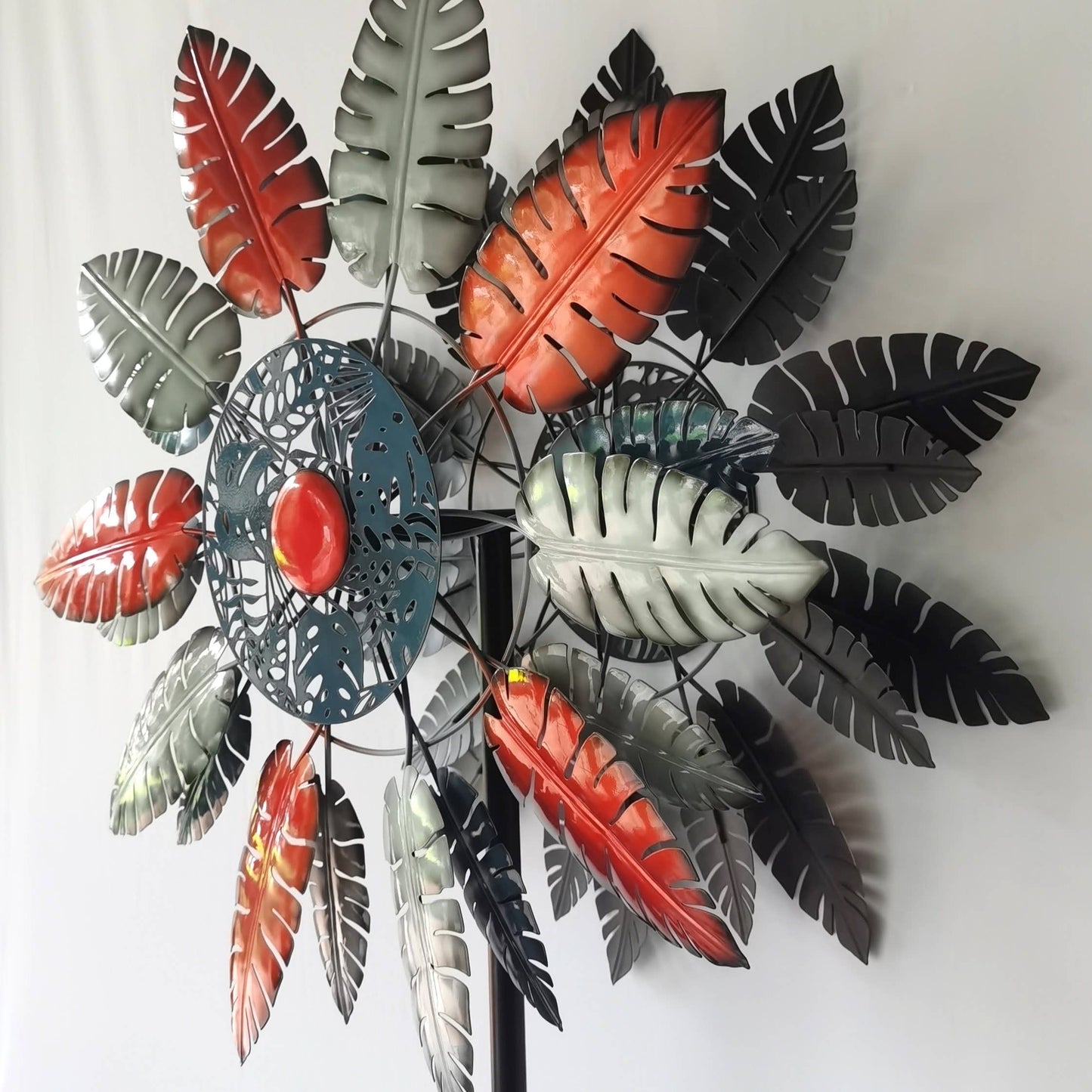 Colorful Metal Kinetic Feather Wind Spinner Garden Stake