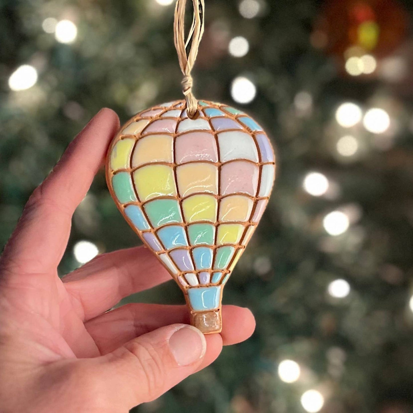 Quilted Rainbow Hot Air Balloon Artisanally Crafted Ornament