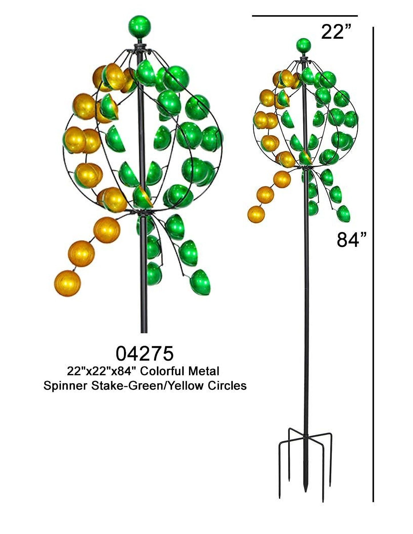 Colorful Metal Wind Spinner Stake Green and Yellow Circles