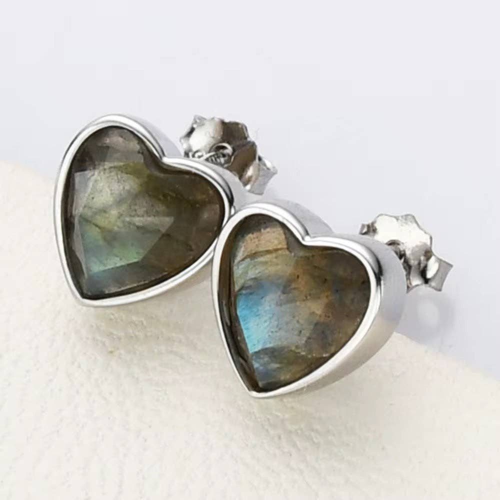 Heart Silver Gemstone Studs