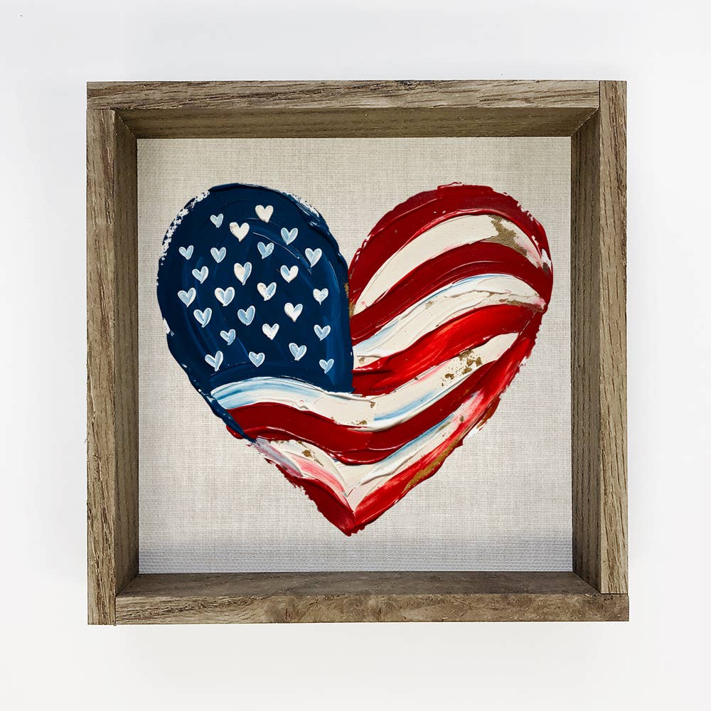 American Flag Heart - Farmhouse Entryway Wall Art - America