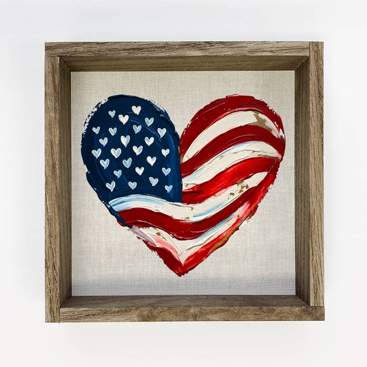 American Flag Heart - Farmhouse Entryway Wall Art - America