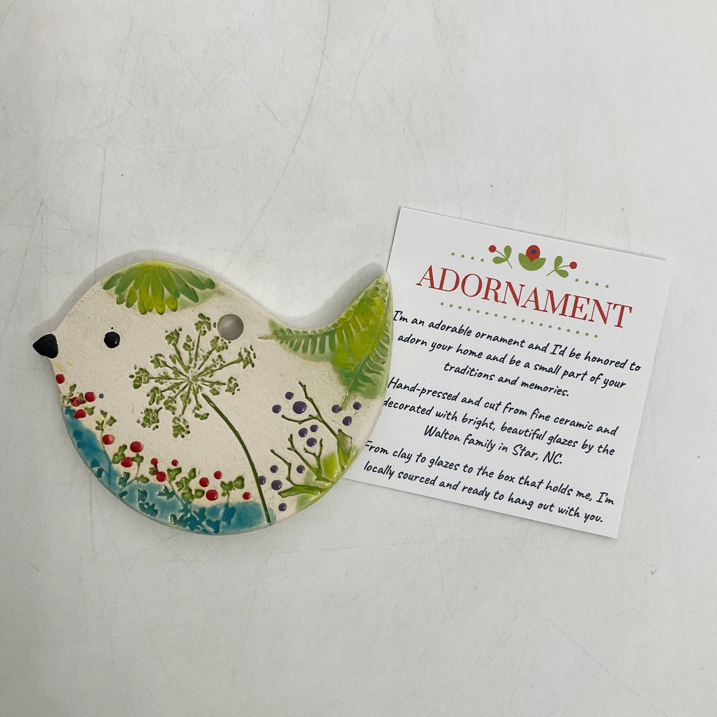 Pottery Ornament - Bird (Pressed Flowers)