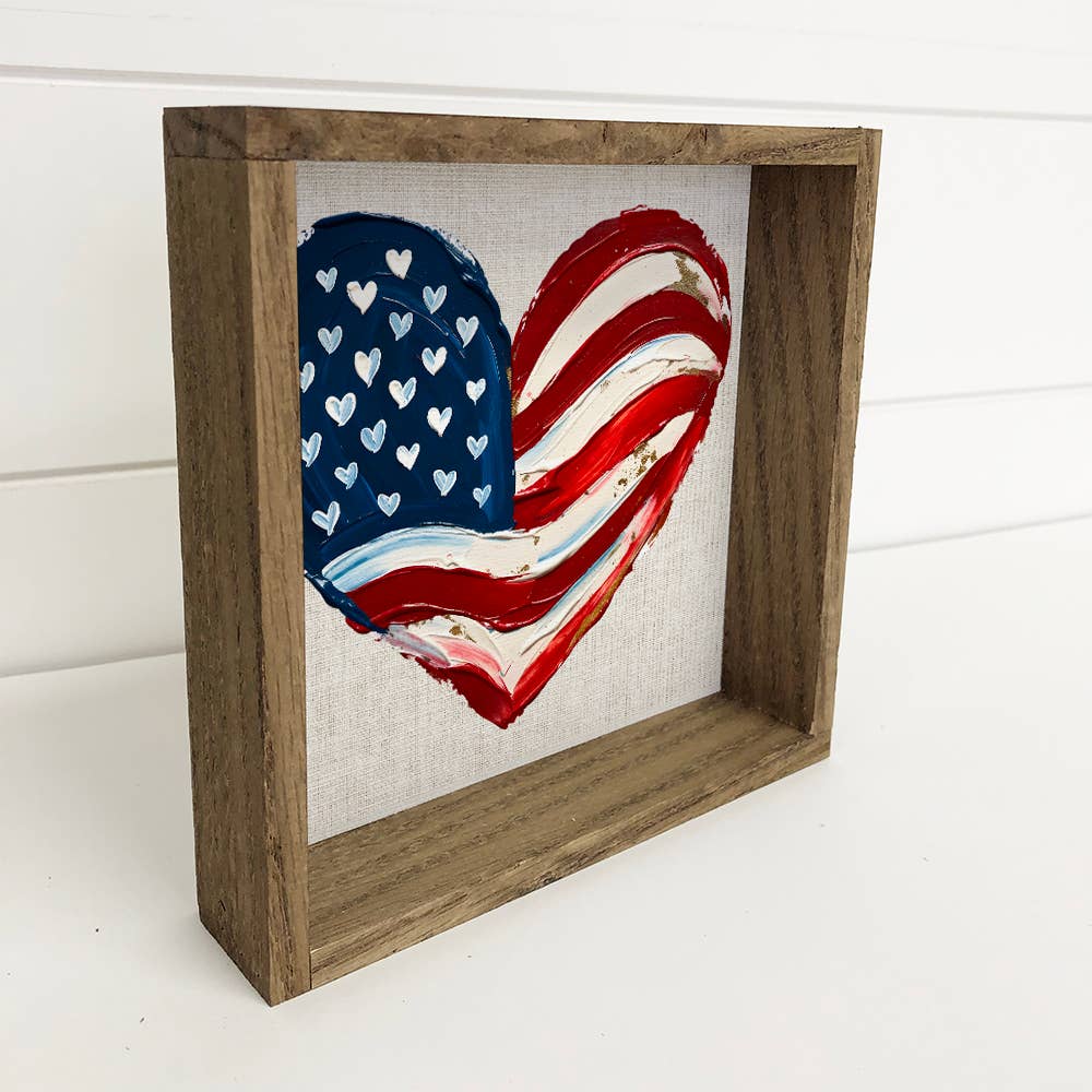 American Flag Heart - Farmhouse Entryway Wall Art - America