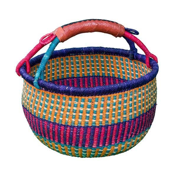 African Bolga Baskets : XL Round w/Leather Handles (G-179A)