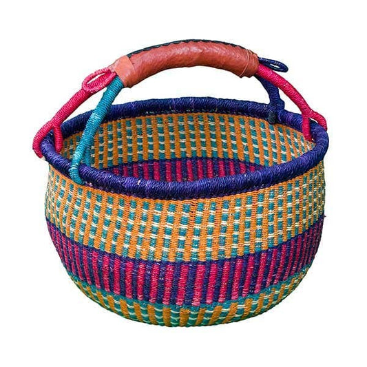 African Bolga Baskets : XL Round w/Leather Handles (G-179A)