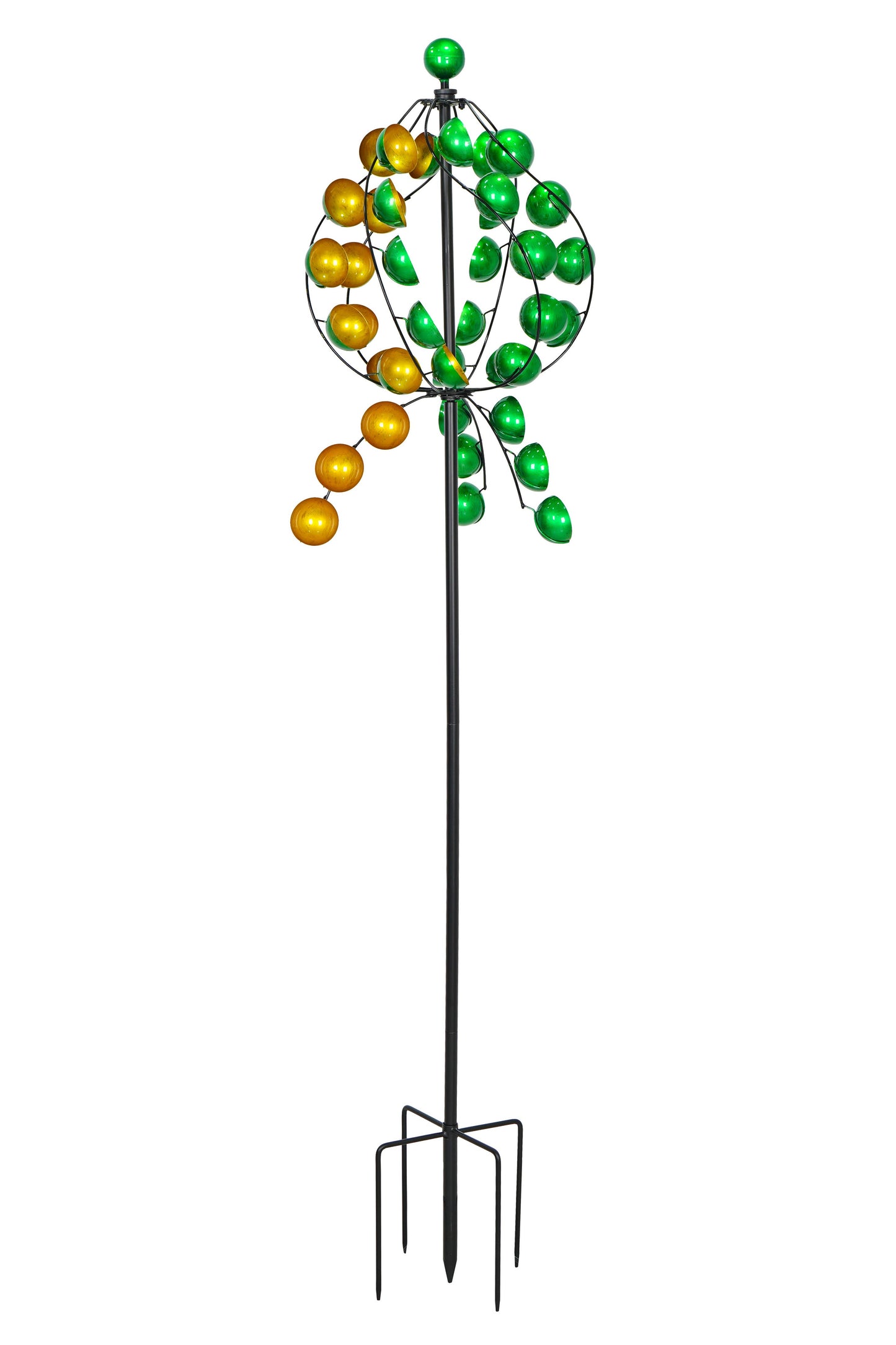 Colorful Metal Wind Spinner Stake Green and Yellow Circles