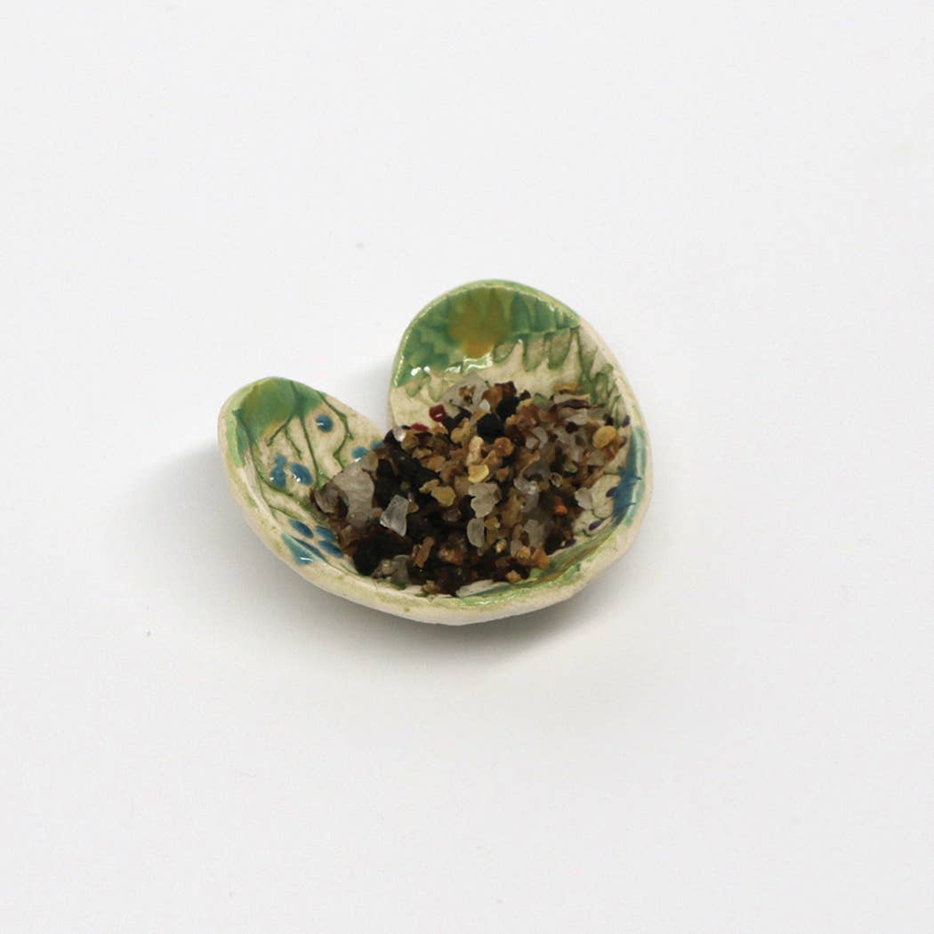 Pottery Dish Bowl - Heart Small Pressed Flowers