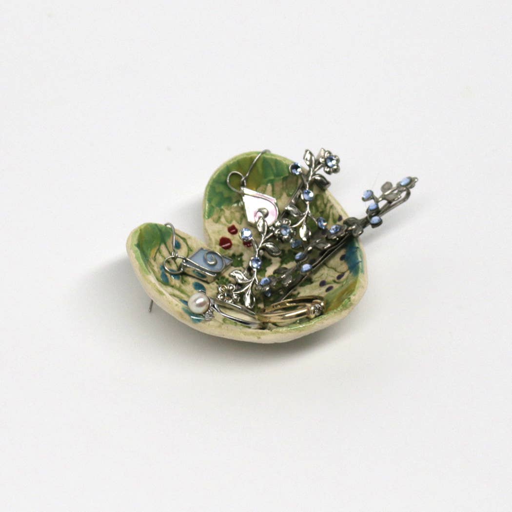 Pottery Dish Bowl - Heart Small Pressed Flowers