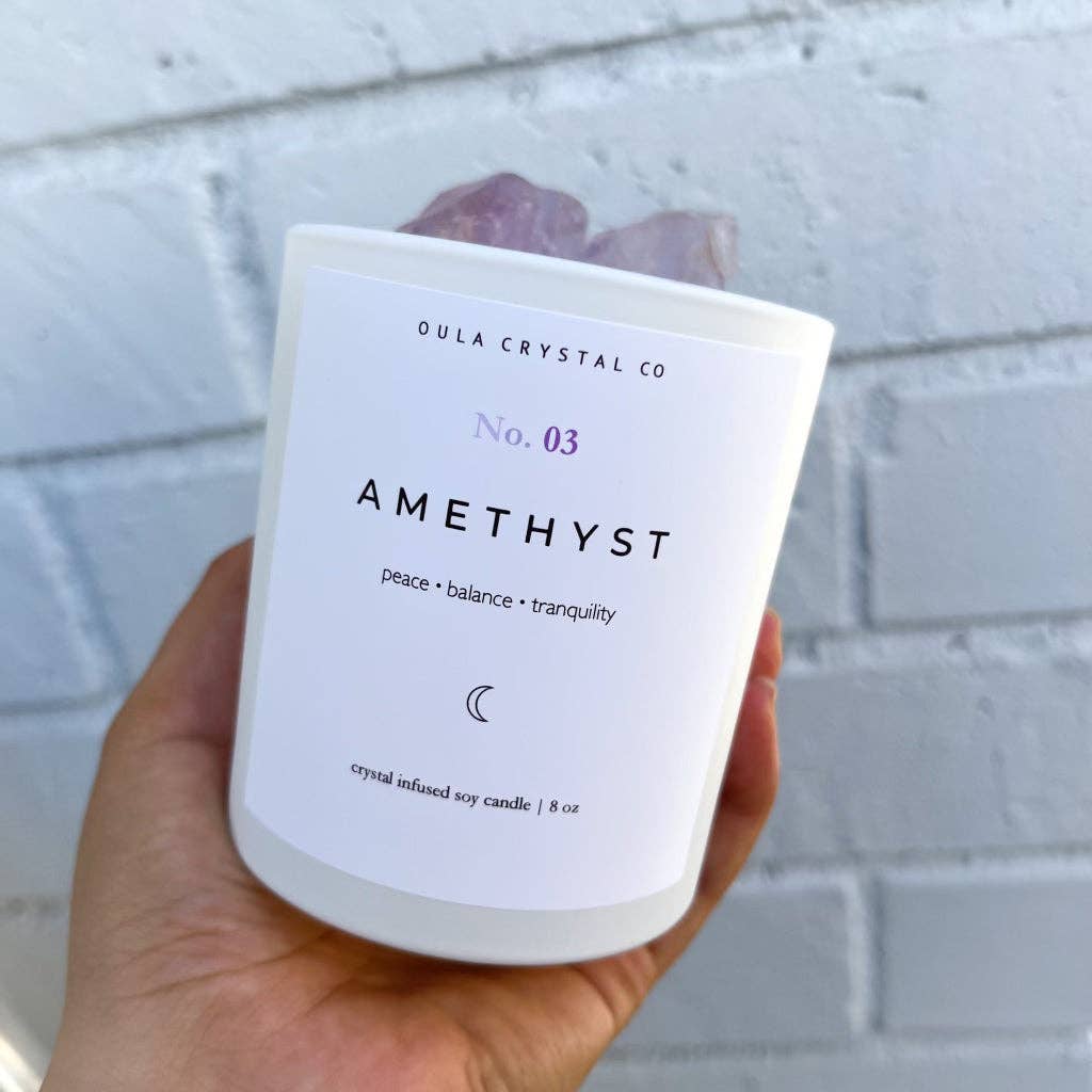 Amethyst Crystal Candle · Crystal Infused · 8oz · Wholesale