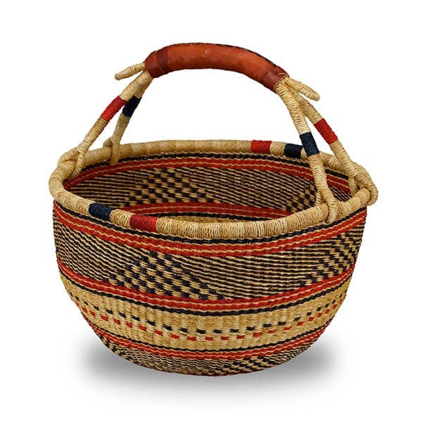 African Bolga Baskets : XL Round w/Leather Handles (G-179A)