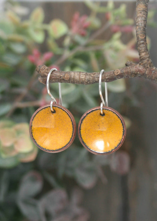 Enamel Penny Copper Earrings