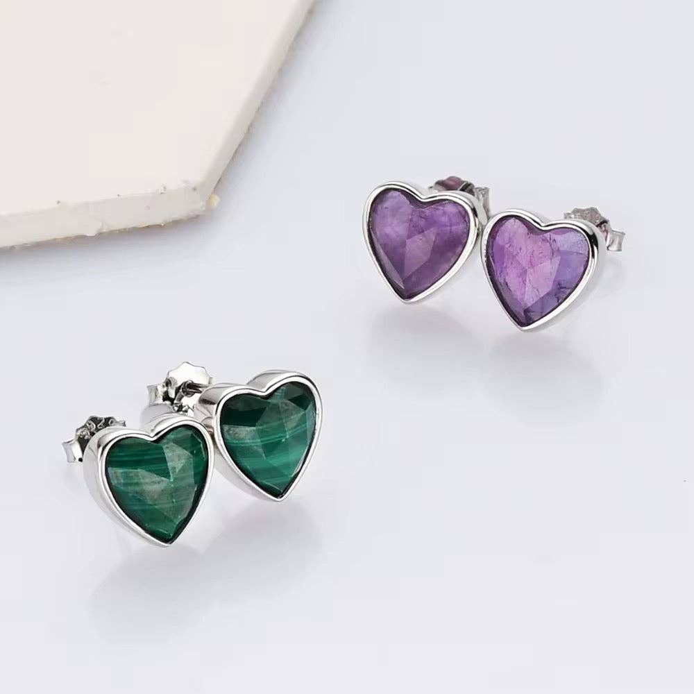 Heart Silver Gemstone Studs