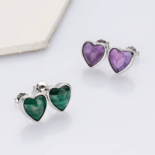 Heart Silver Gemstone Studs