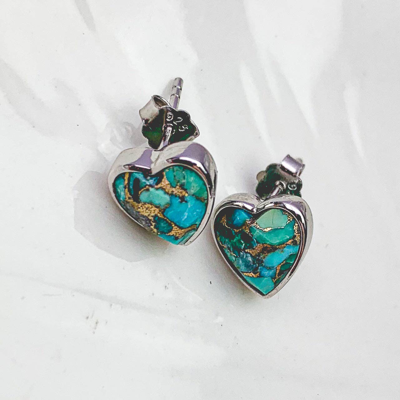 Heart Silver Gemstone Studs