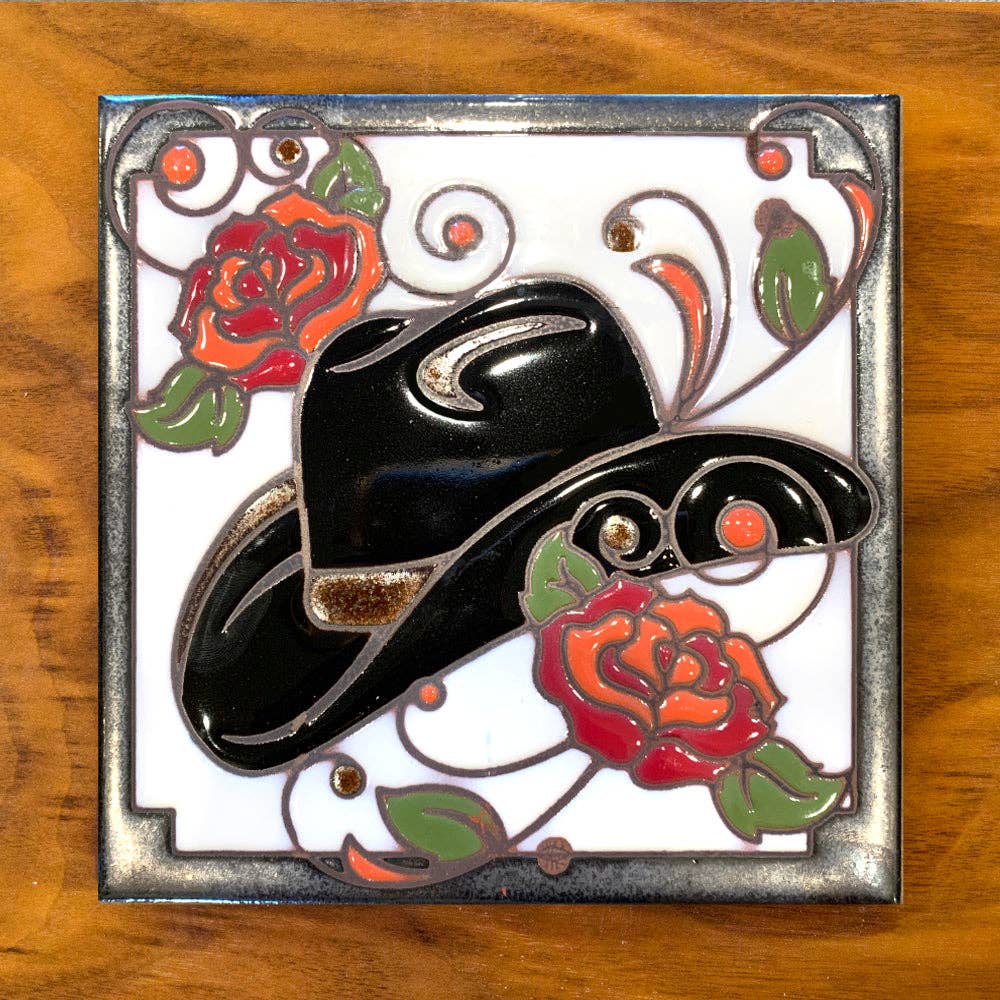 Cowboy Hat Hand Glazed Art Tile Trivet