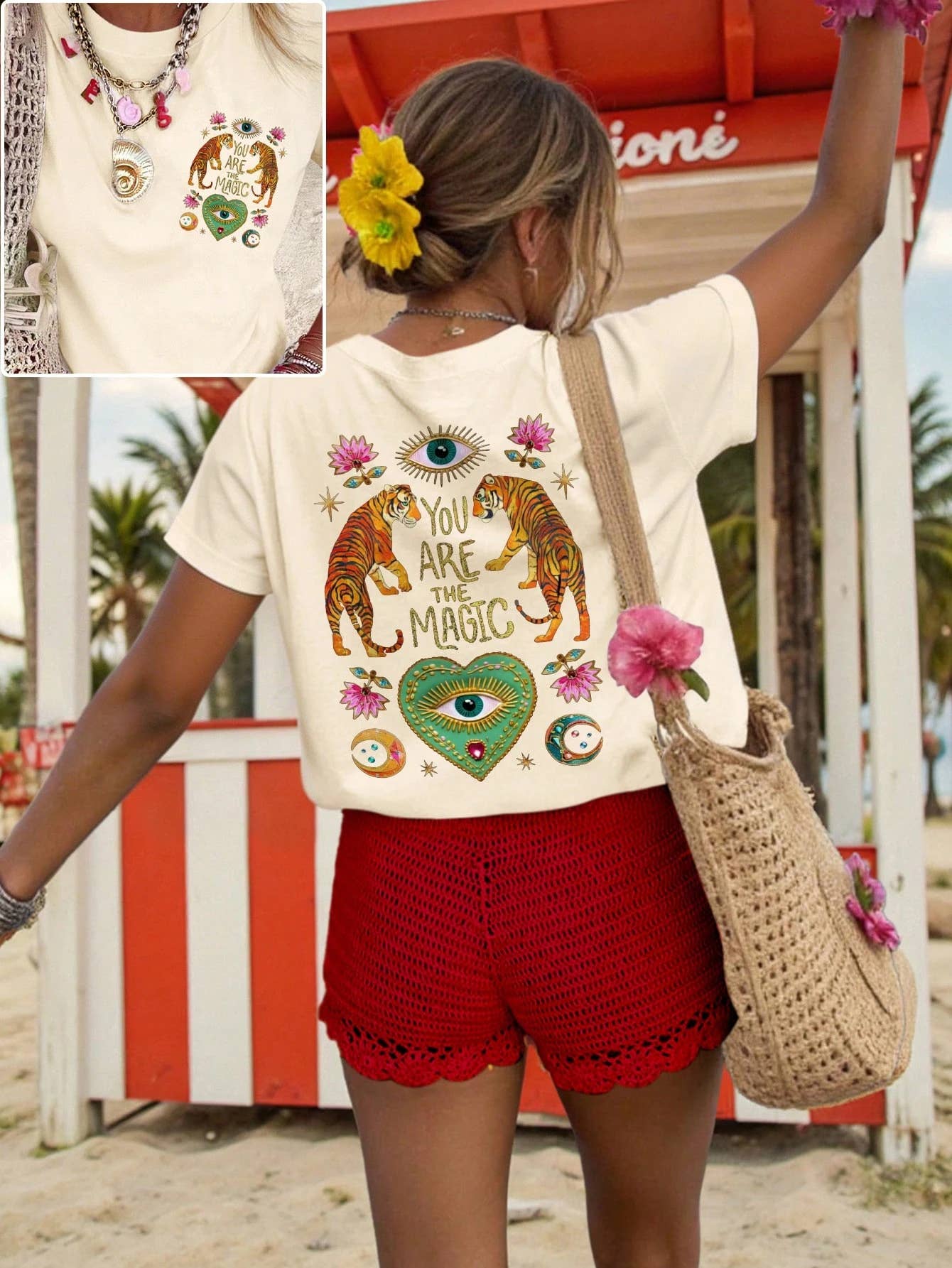 Artsy Tiger & Mysterious Eyes printed cotton tees