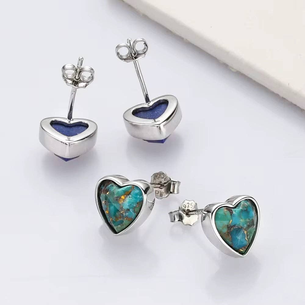 Heart Silver Gemstone Studs