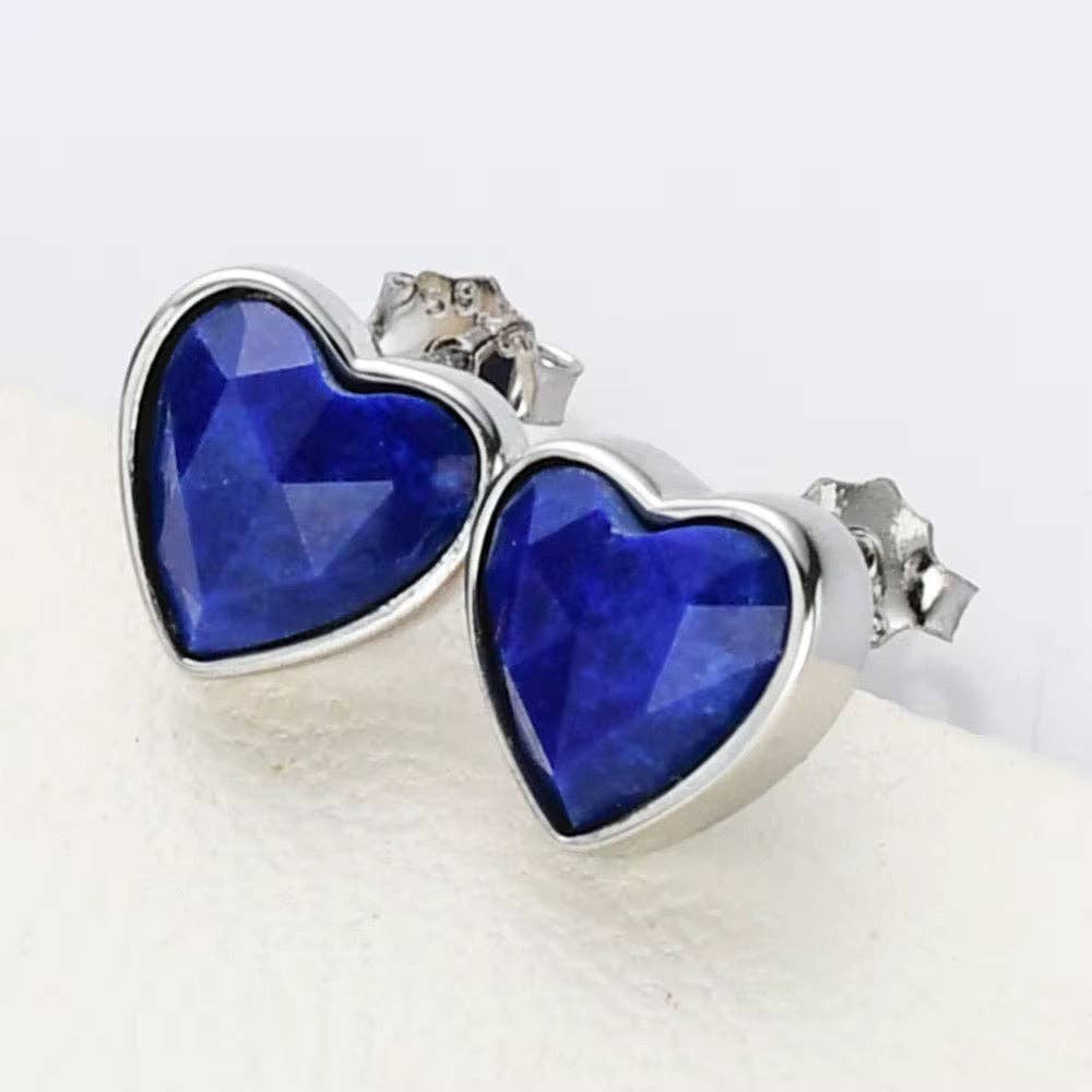 Heart Silver Gemstone Studs