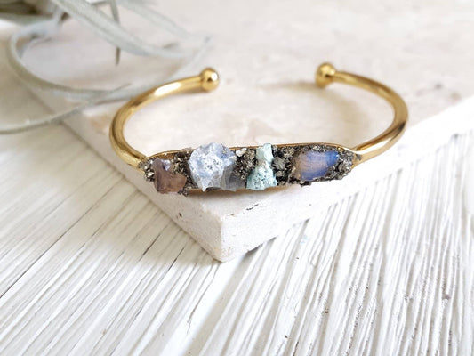 Raw Stone Bracelet Boho Raw Bracelet Gold Cuff Bracelet