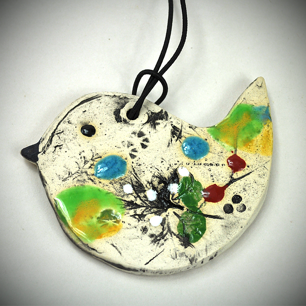 Pottery, Bird Chickadee Ornament Handmade USA